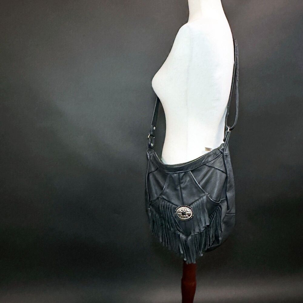 Leather Biker Concho Fringe Purse